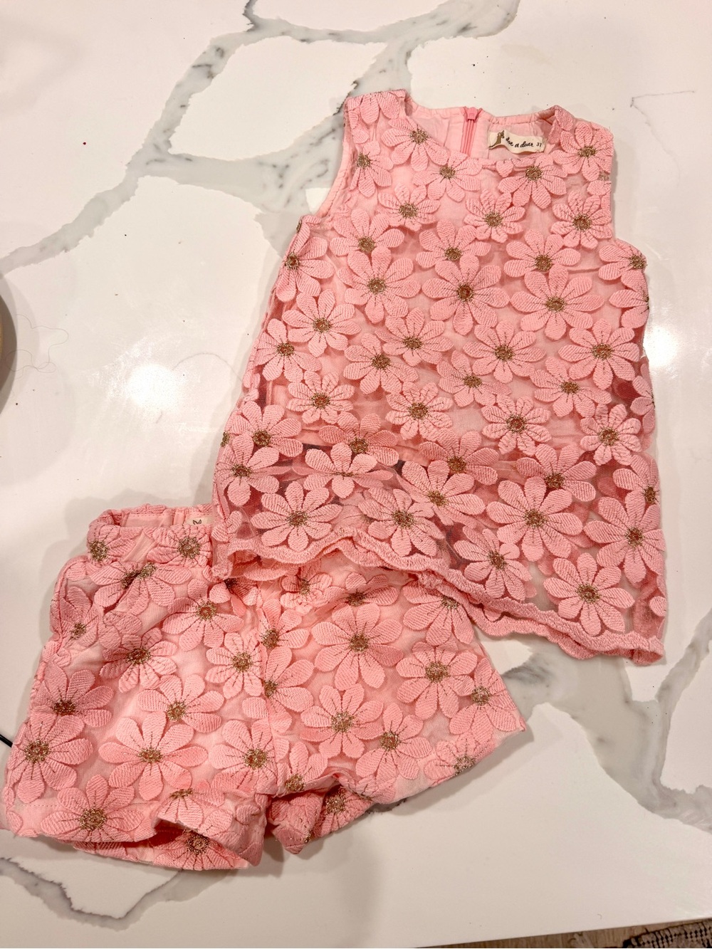 Doe a Dear Pink Floral Embroidered Tank & Shorts Set